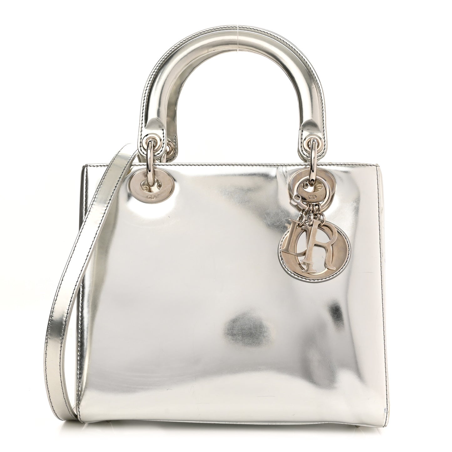 Metallic Patent Calfskin Medium Lady Dior Silver