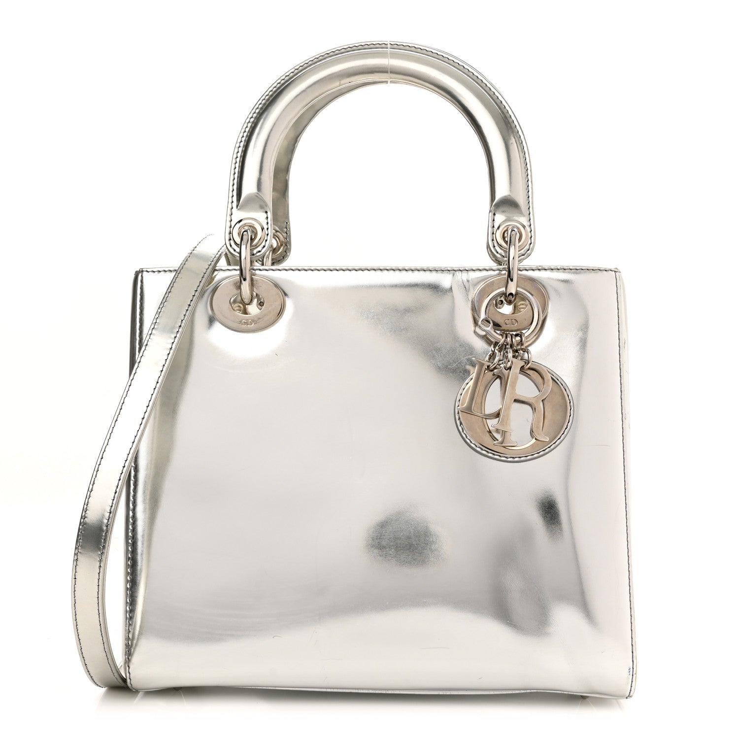 Christian Dior Metallic Patent Calfskin Medium Lady Dior Silver 1 of 15