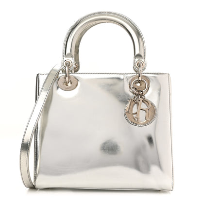 Christian Dior Metallic Patent Calfskin Medium Lady Dior Silver 1 of 15