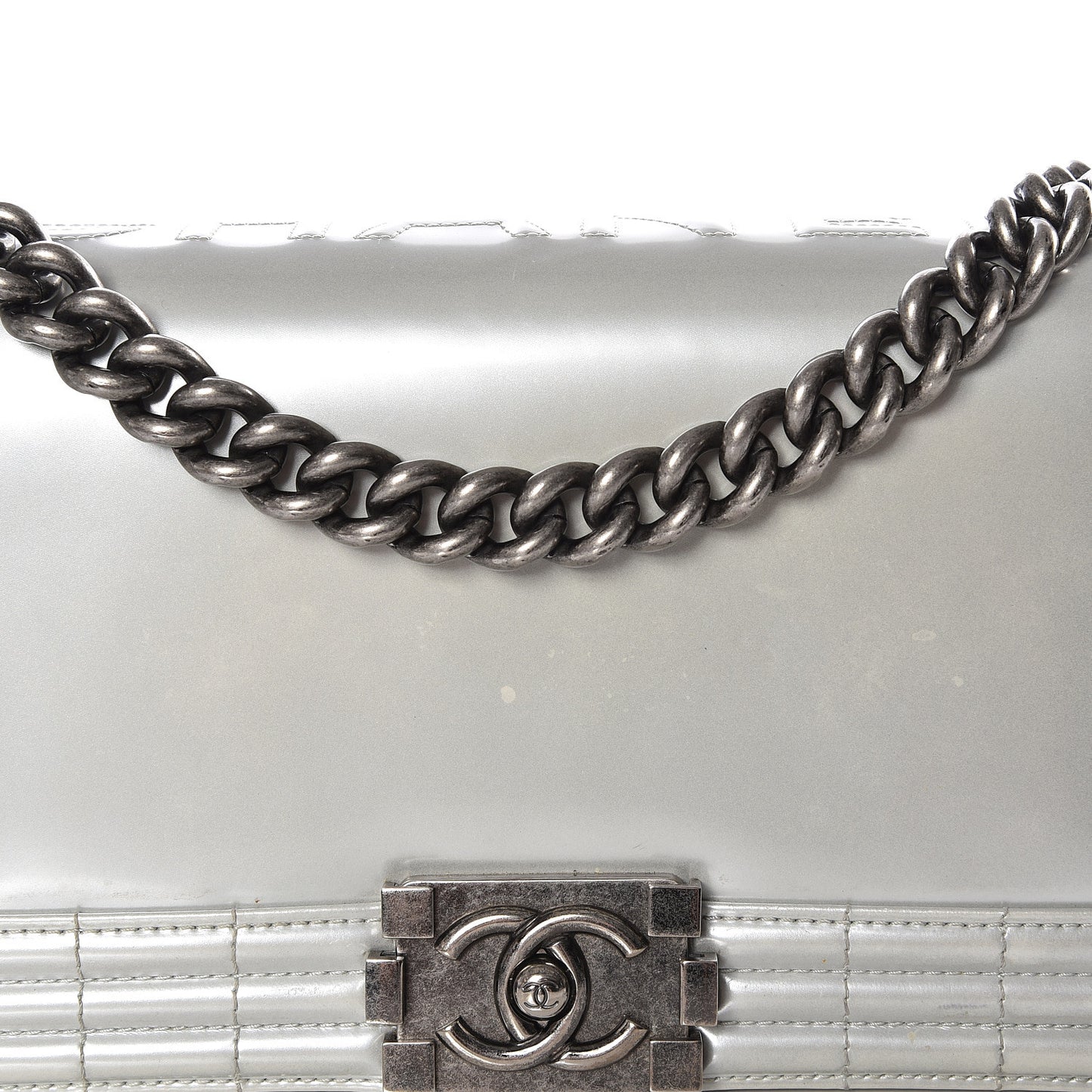 Iridescent Glazed Calfskin Medium Boy Flap Silver