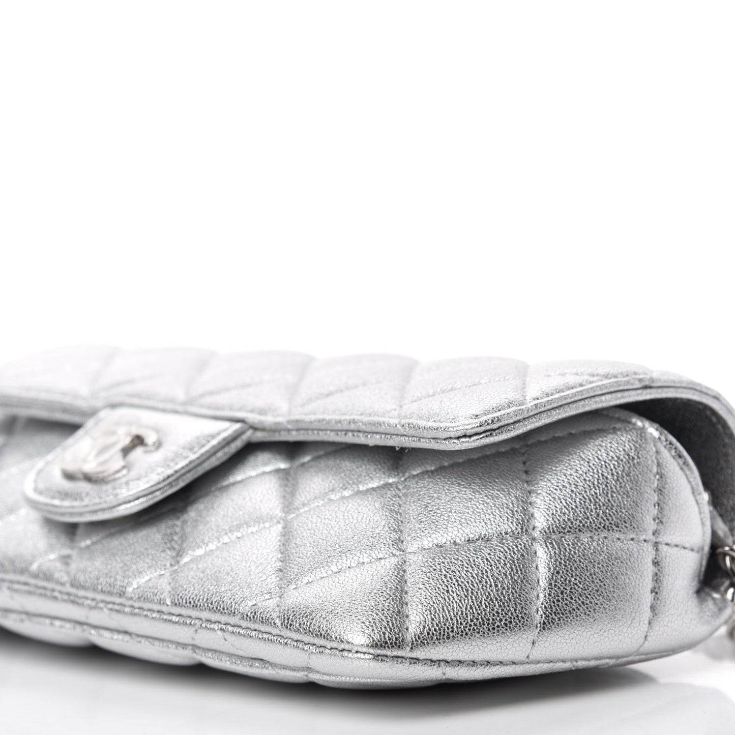 Metallic Lambskin Quilted Glasses Case With Chain Silver