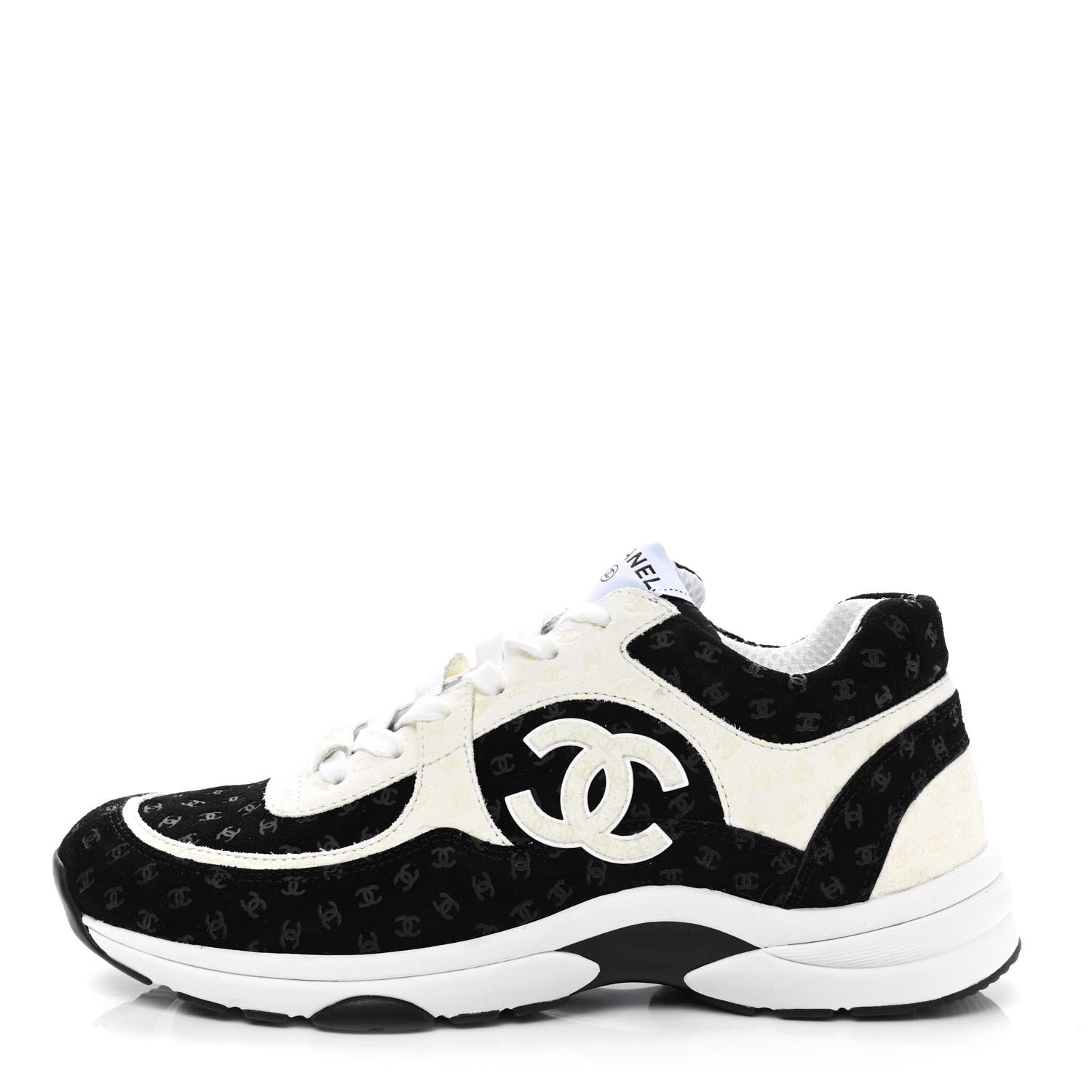 Chanel Suede Calfskin Printed CC Sneakers 41 White Black 1 of 9