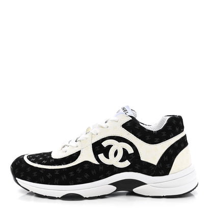 Chanel Suede Calfskin Printed CC Sneakers 41 White Black 1 of 9