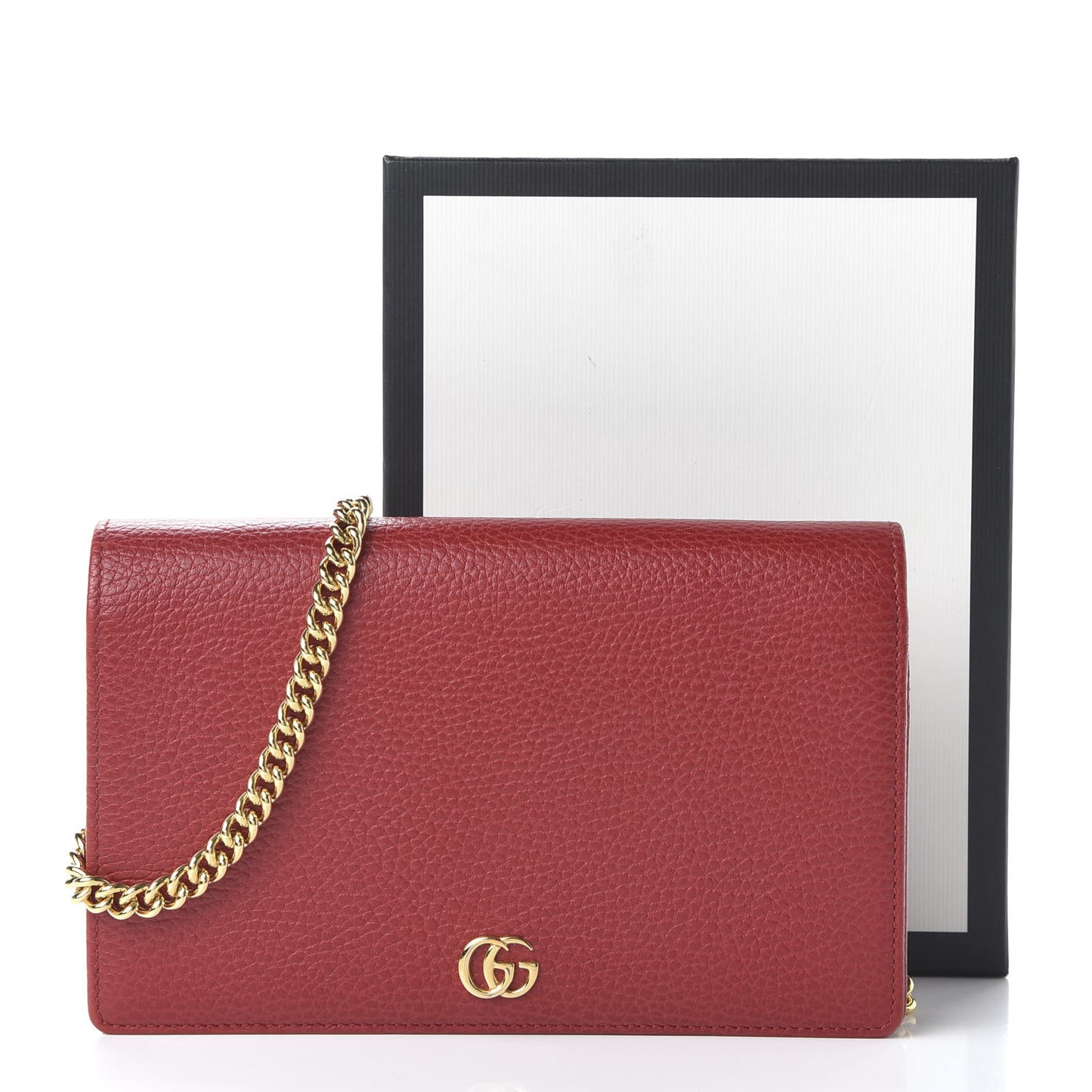 Dollar Calfskin Mini GG Marmont Chain Wallet Hibiscus Red