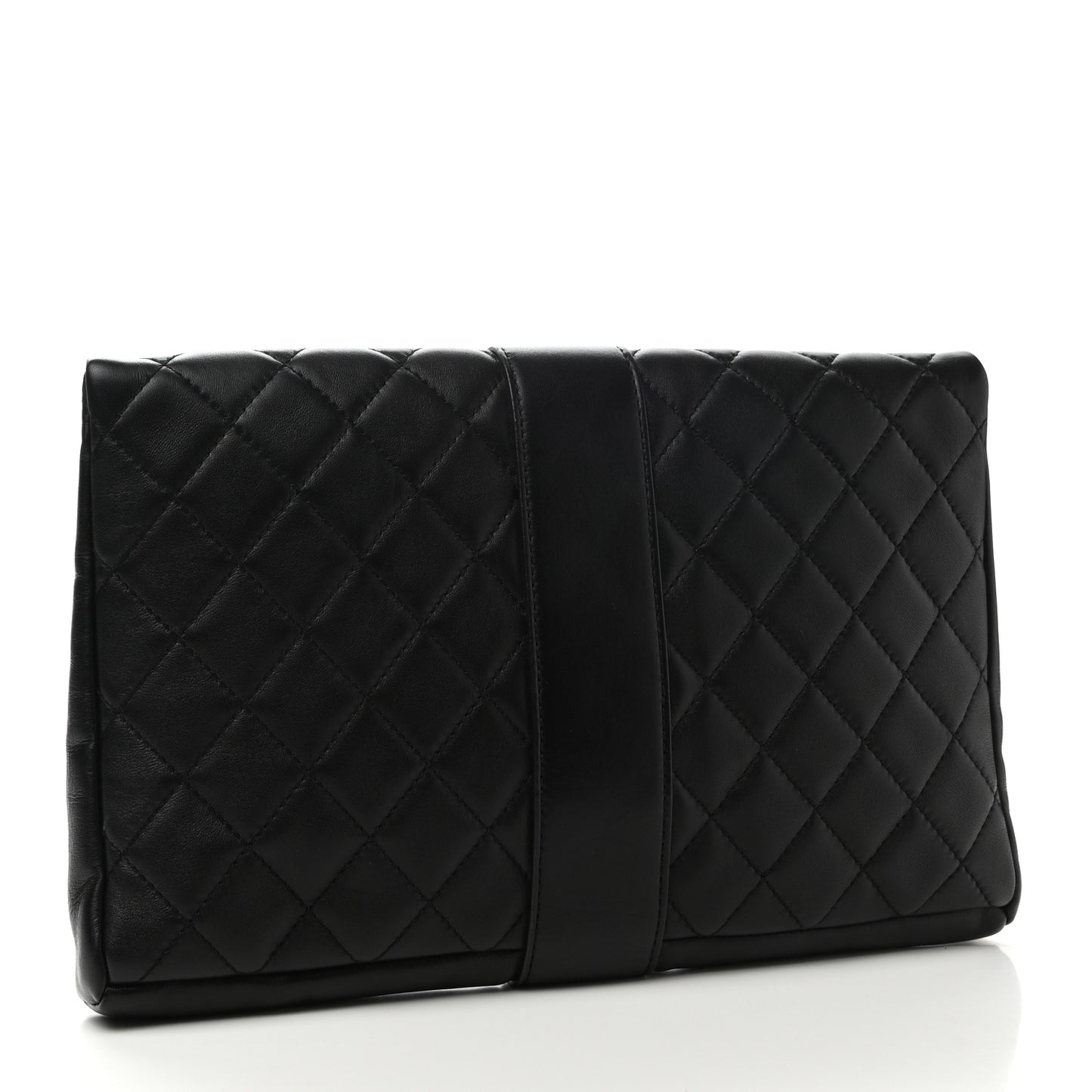 Lambskin Quilted Grip Clutch Black