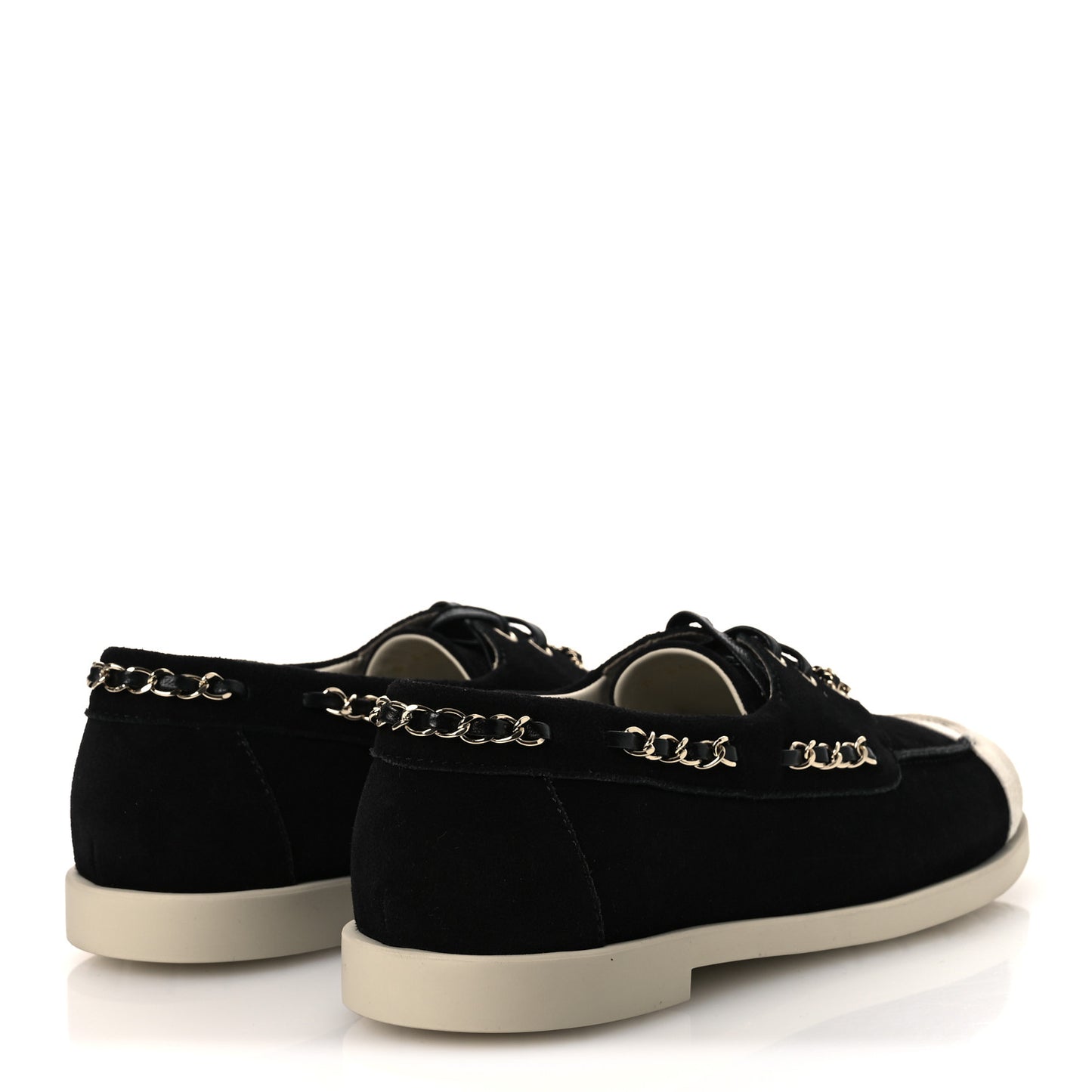 Suede Calfskin CC Chain Loafers 38.5 Black Light Gray