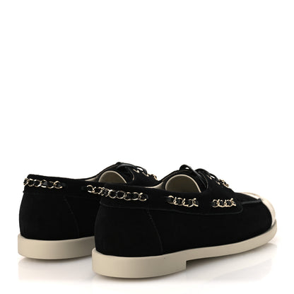 Chanel Suede Calfskin CC Chain Loafers 38.5 Black Light Gray 5 of 11