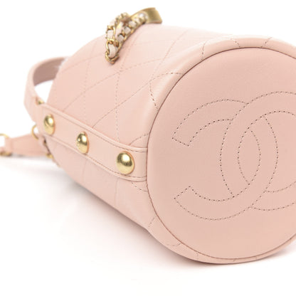 Chanel Calfskin Tweed Small CC Chain Bucket Drawstring Bag Light Pink 7 of 9