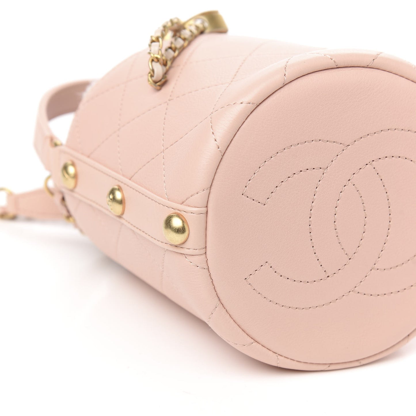 Calfskin Tweed Small CC Chain Bucket Drawstring Bag Light Pink