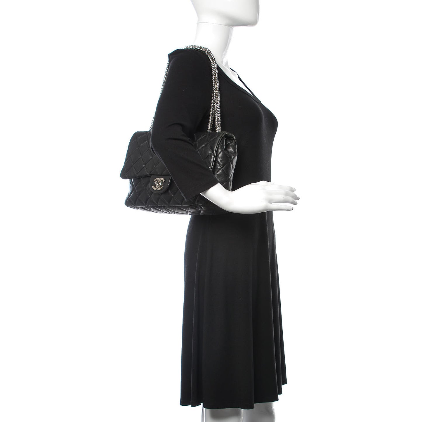 Washed Lambskin Quilted Jumbo Single Flap Bijoux Chain Black