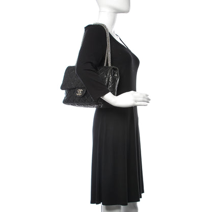 Chanel Washed Lambskin Quilted Jumbo Single Flap Bijoux Chain Black 2 of 9