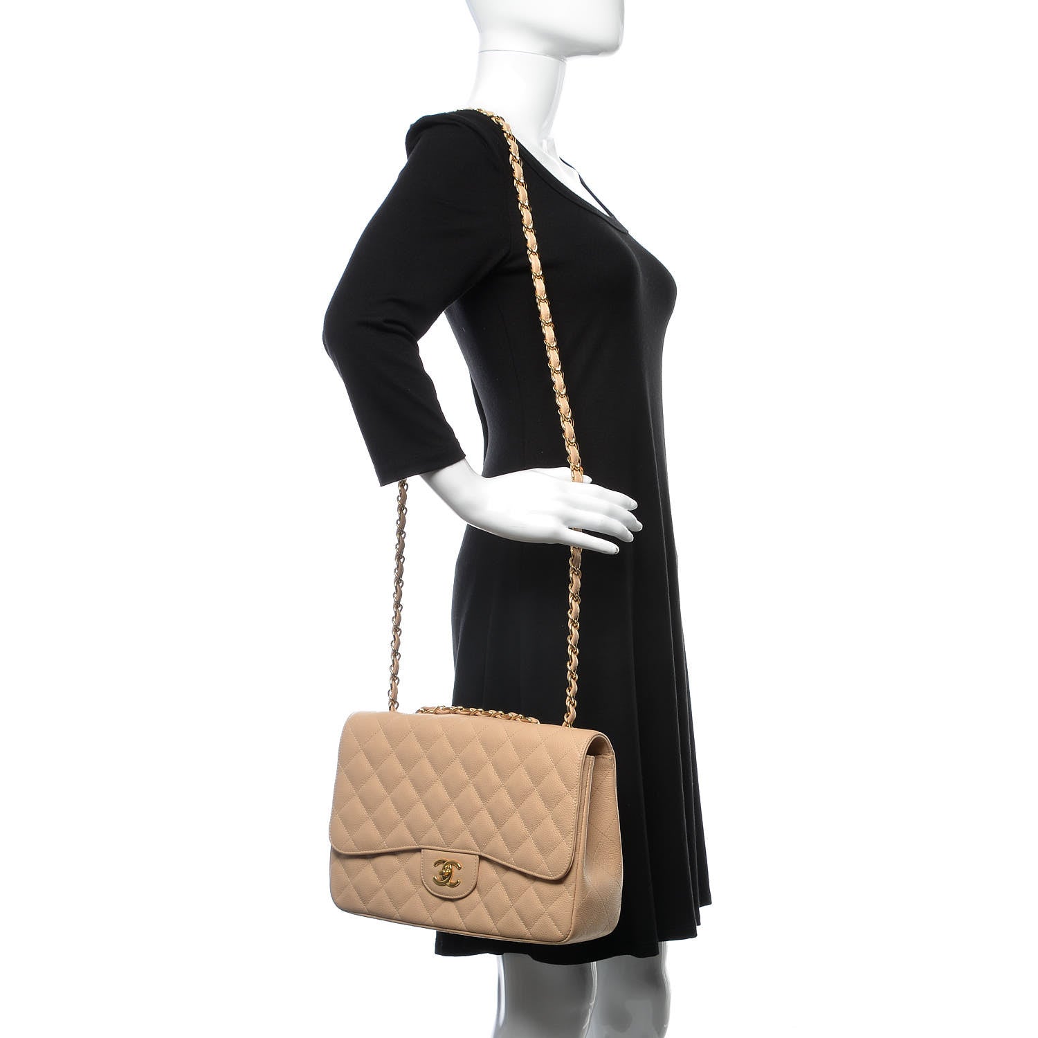 Chanel Caviar Quilted Jumbo Single Flap Beige Clair 3 of 9