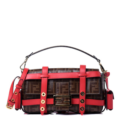 Fendi Glazed Fabric Vitello Century FF 1974 Large Baguette Cage Mogano Panna Fragola 1 of 12
