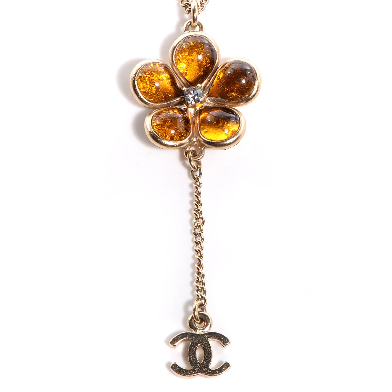 Chanel Crystal Gripoix CC Camellia Flower Drop Necklace 3 of 5