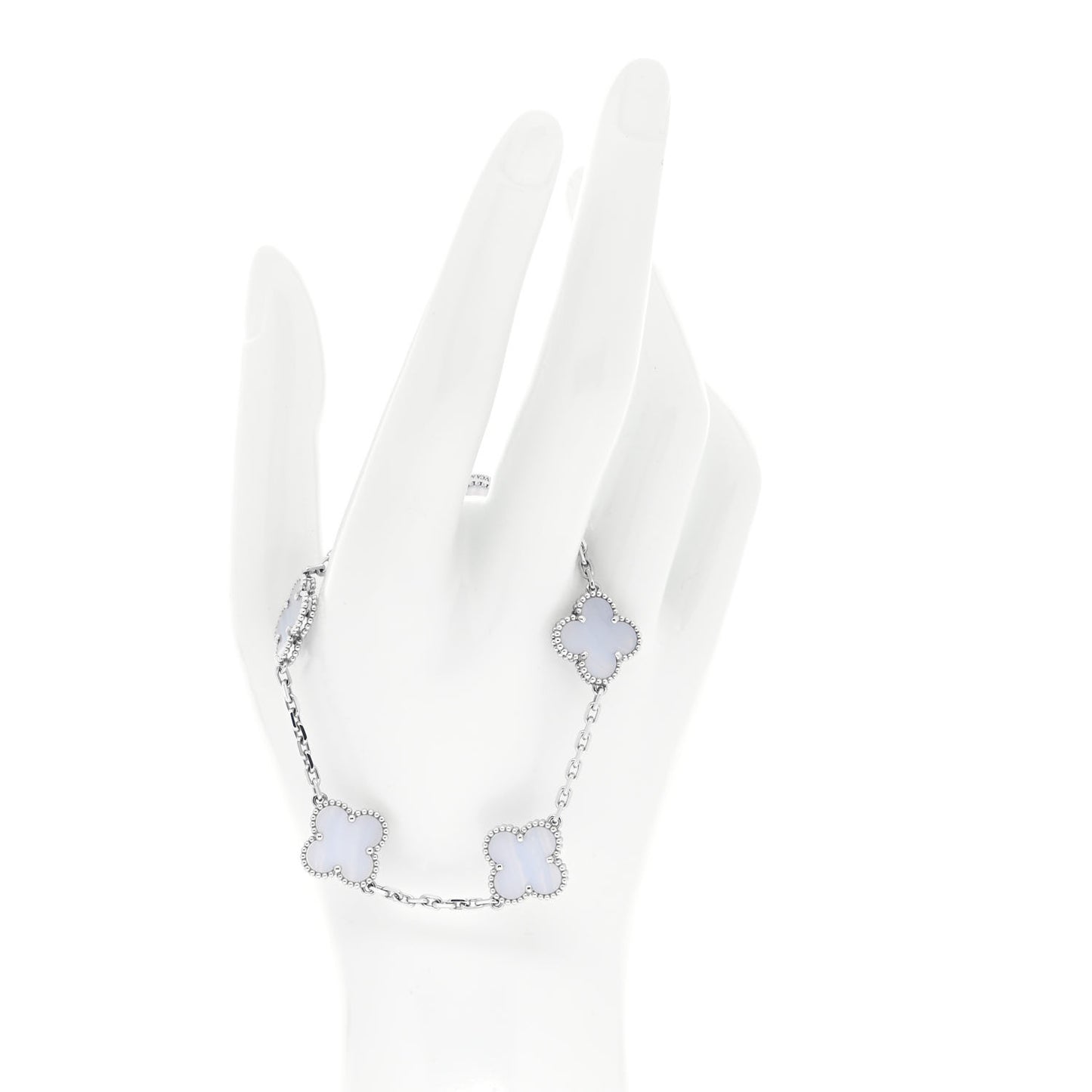 18K White Gold Chalcedony 5 Motifs Vintage Alhambra Bracelet