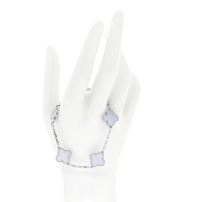 Van Cleef & Arpels 18K White Gold Chalcedony 5 Motifs Vintage Alhambra Bracelet 2 of 7