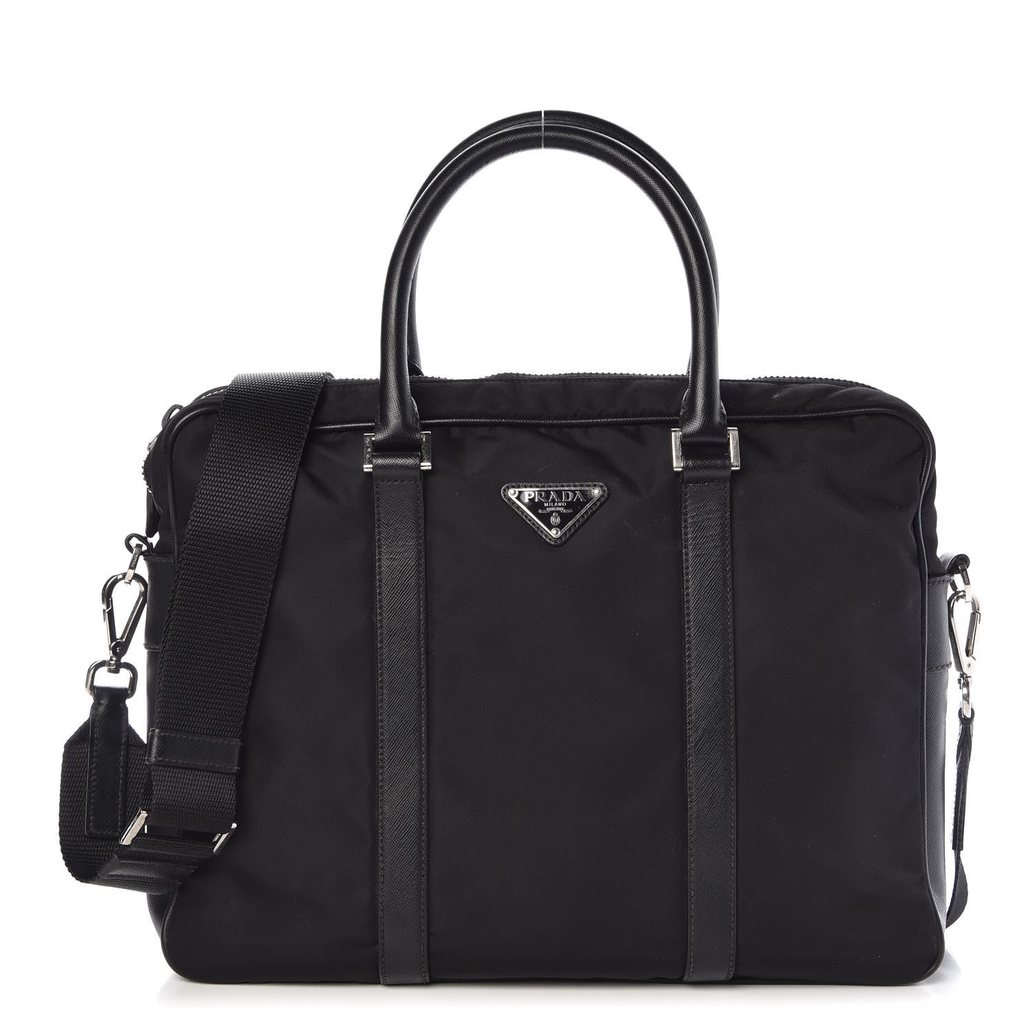 Prada Tessuto Nylon Saffiano Metal Triangle Logo Work Bag Black 1 of 34