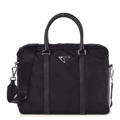 Prada Tessuto Nylon Saffiano Metal Triangle Logo Work Bag Black 1 of 34