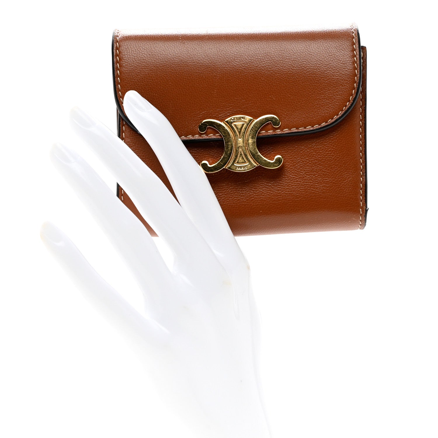 Celine Shiny Calfskin Triomphe Compact Wallet Natural Tan 2 of 8