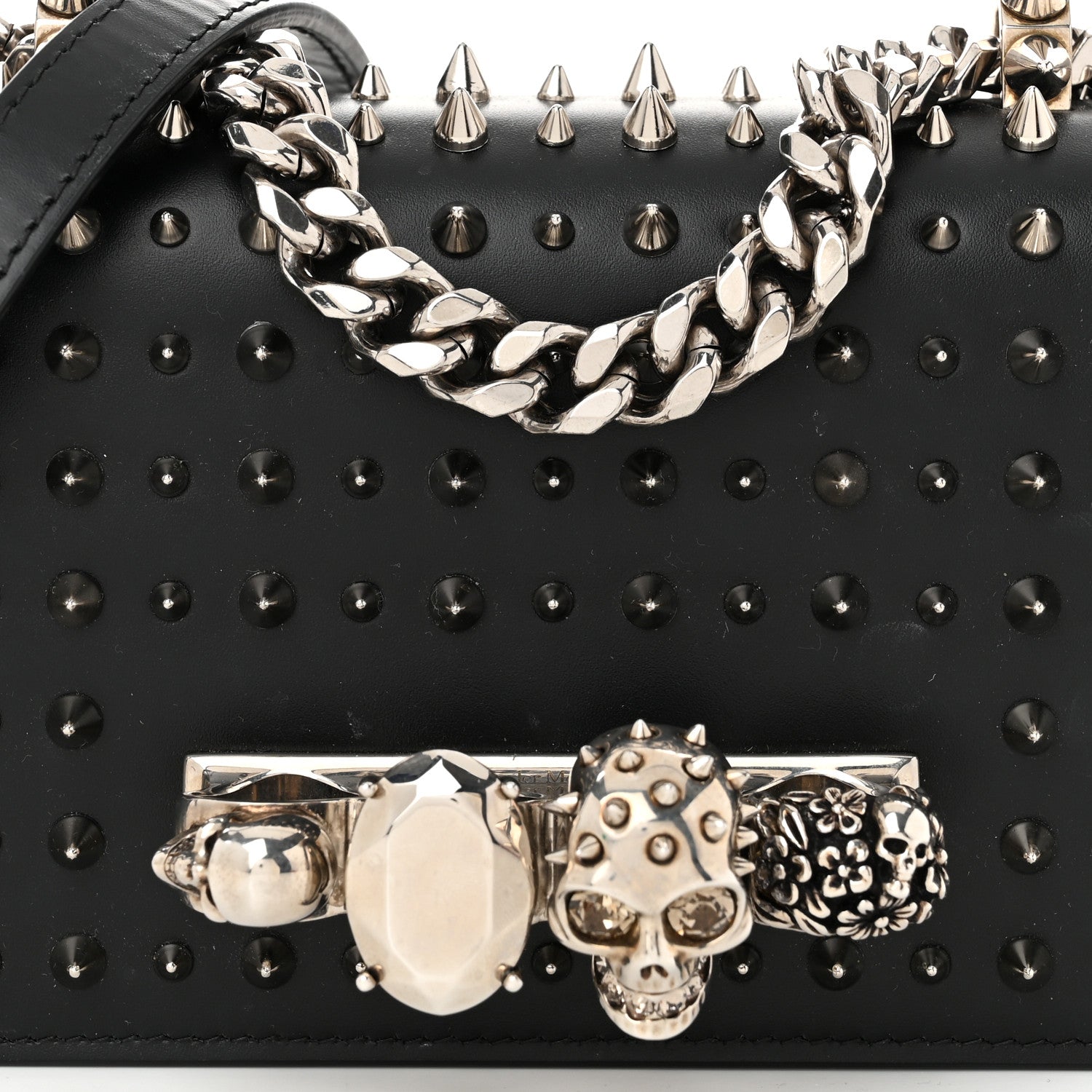 Alexander McQueen Calfskin Studded Knuckle Satchel Black Silver 8 of 10