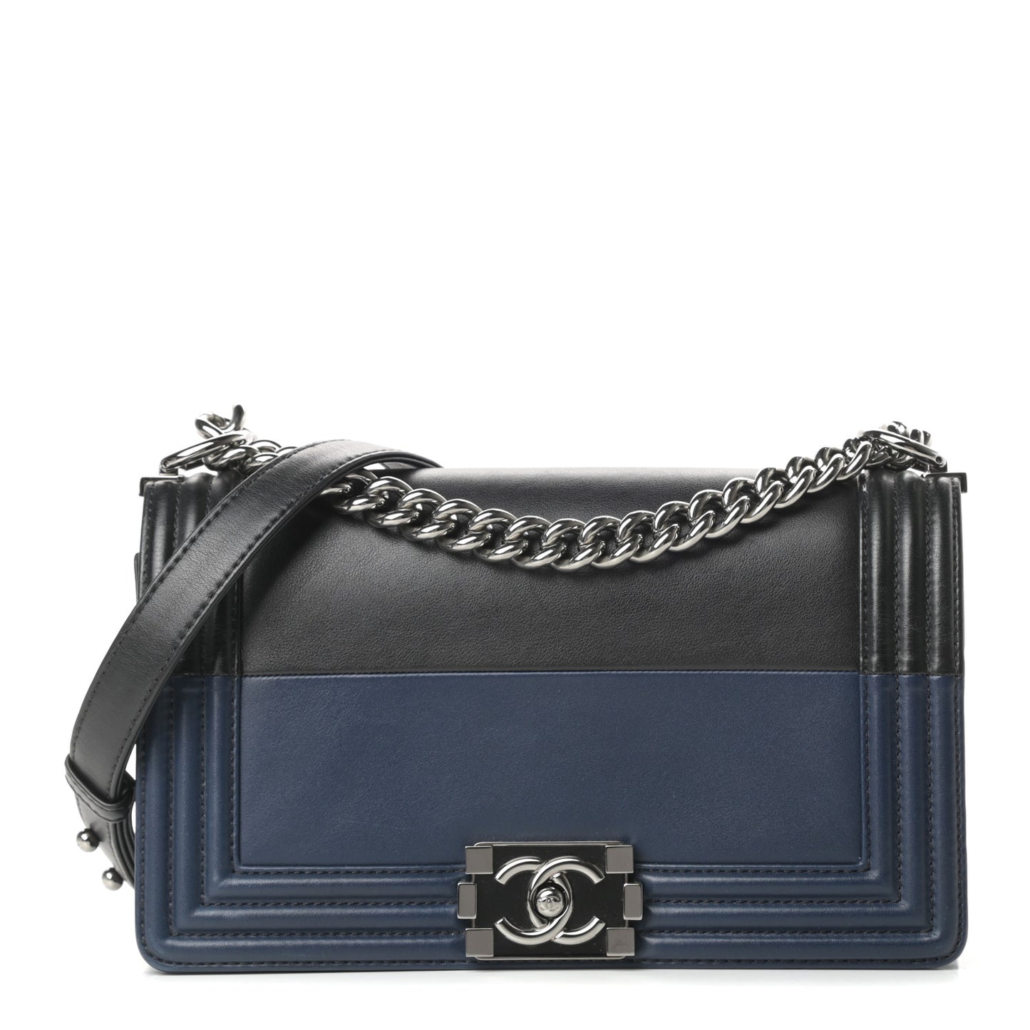 Lambskin Medium Bi-Color Boy Flap Black Dark Navy