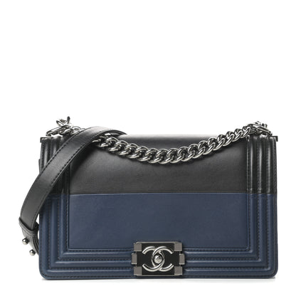 Chanel Lambskin Medium Bi-Color Boy Flap Black Dark Navy 1 of 15