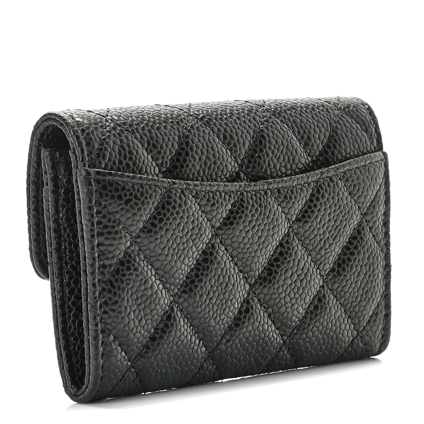 Caviar Quilted Flap Card Holder Wallet Black
