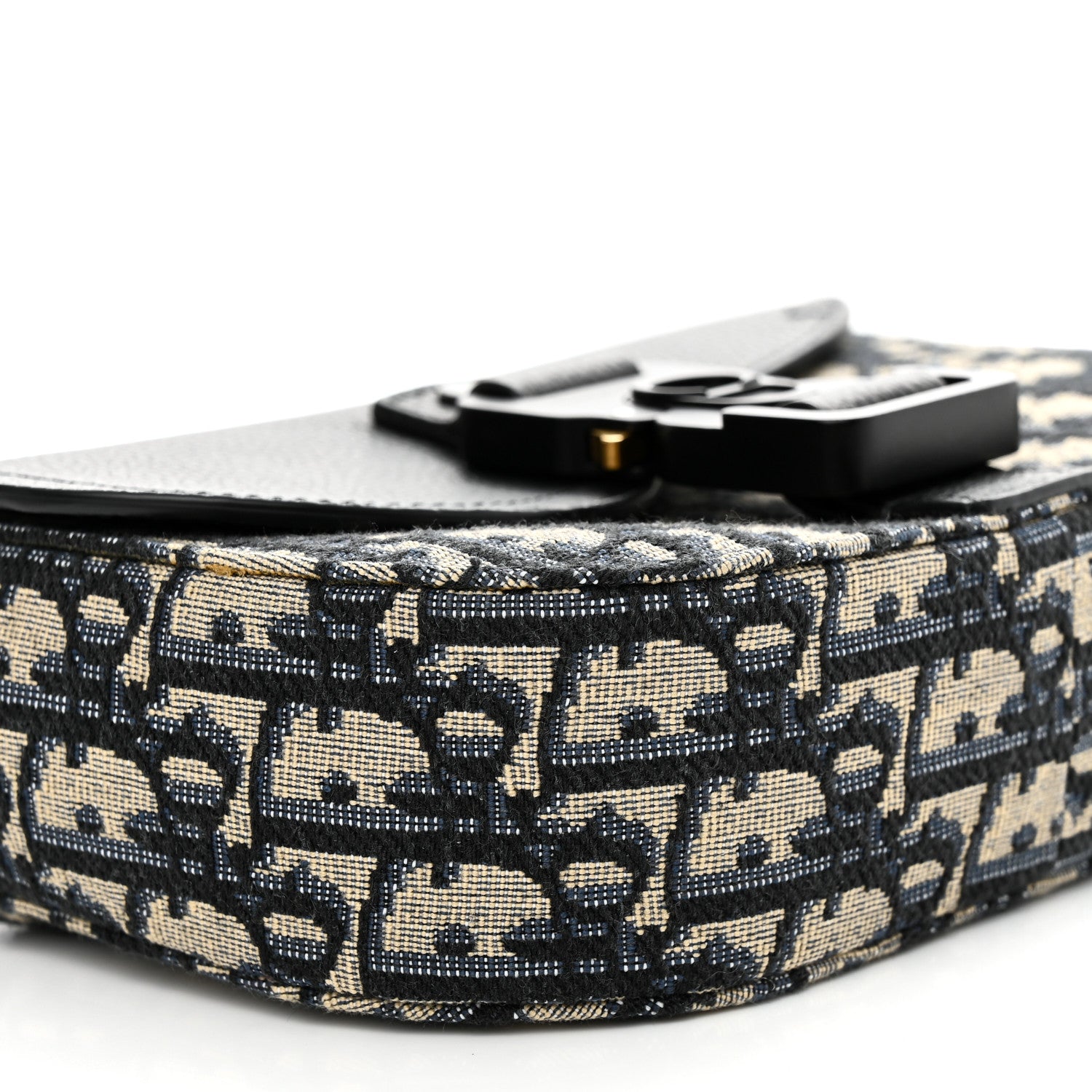 Christian Dior Oblique Jacquard Grained Calfskin Saddle Pouch With Strap Beige Black 9 of 11