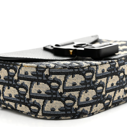 Christian Dior Oblique Jacquard Grained Calfskin Saddle Pouch With Strap Beige Black 9 of 11