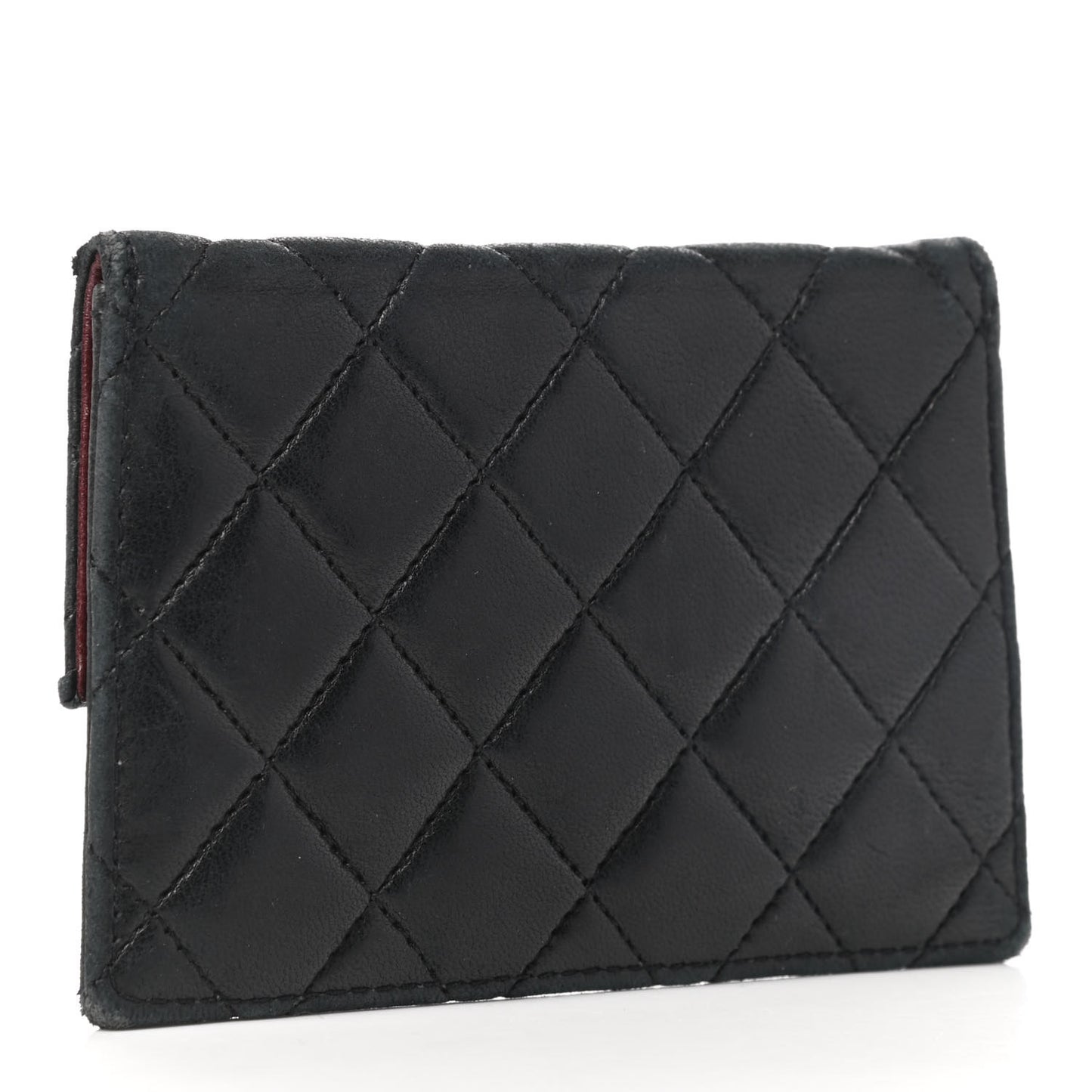 Lambskin Quilted Flap Compact Wallet Black