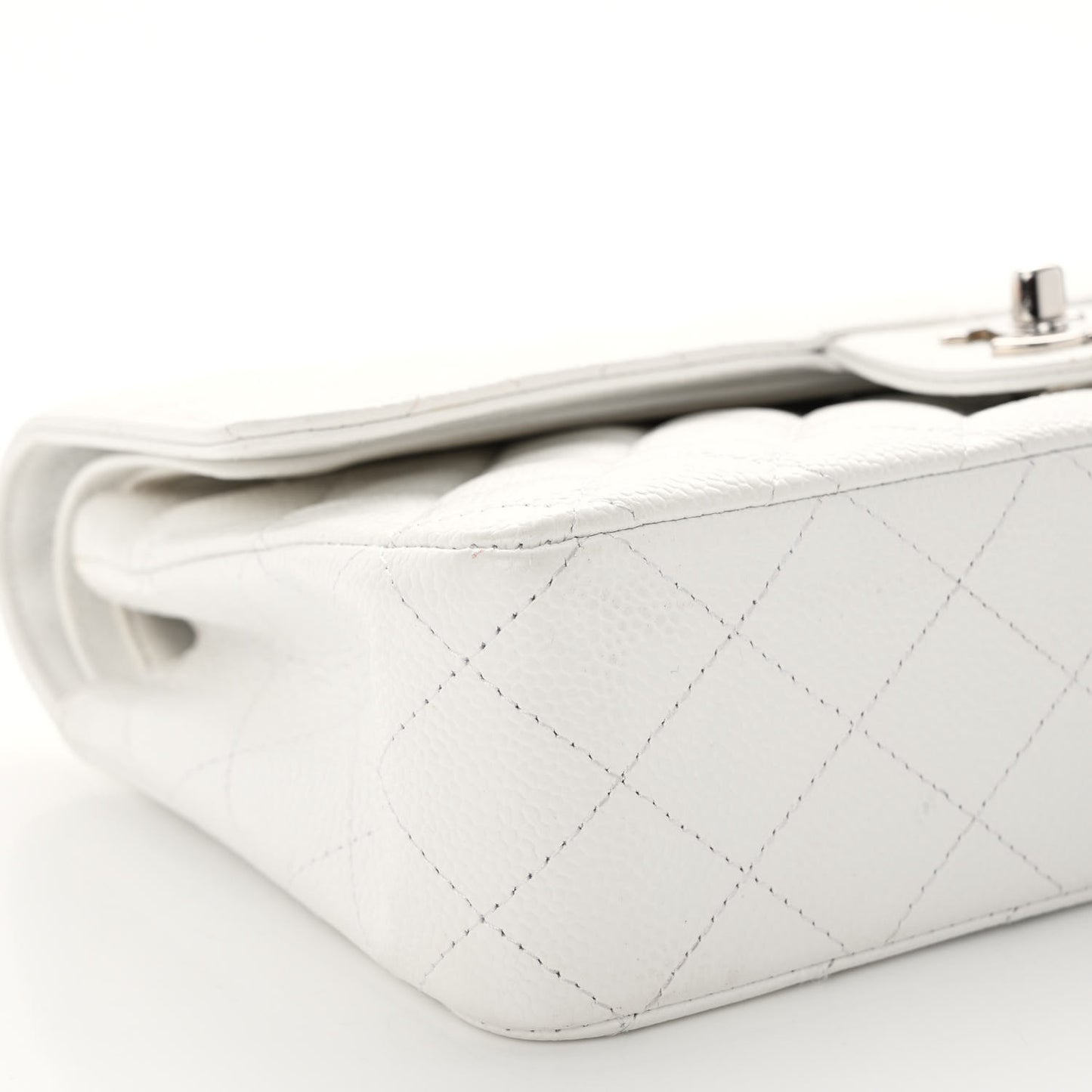 Caviar Quilted Medium Double Flap White