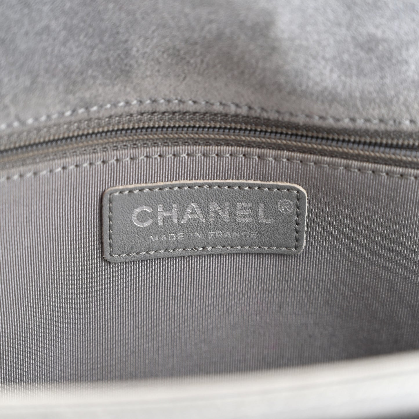 Suede Chocolate Bar Whipstitch Mademoiselle Flap Grey