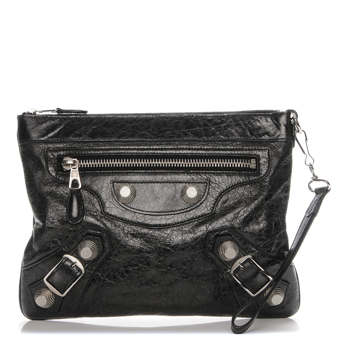 Chevre Giant 21 Silver Hardware Flat Handle Clutch Black