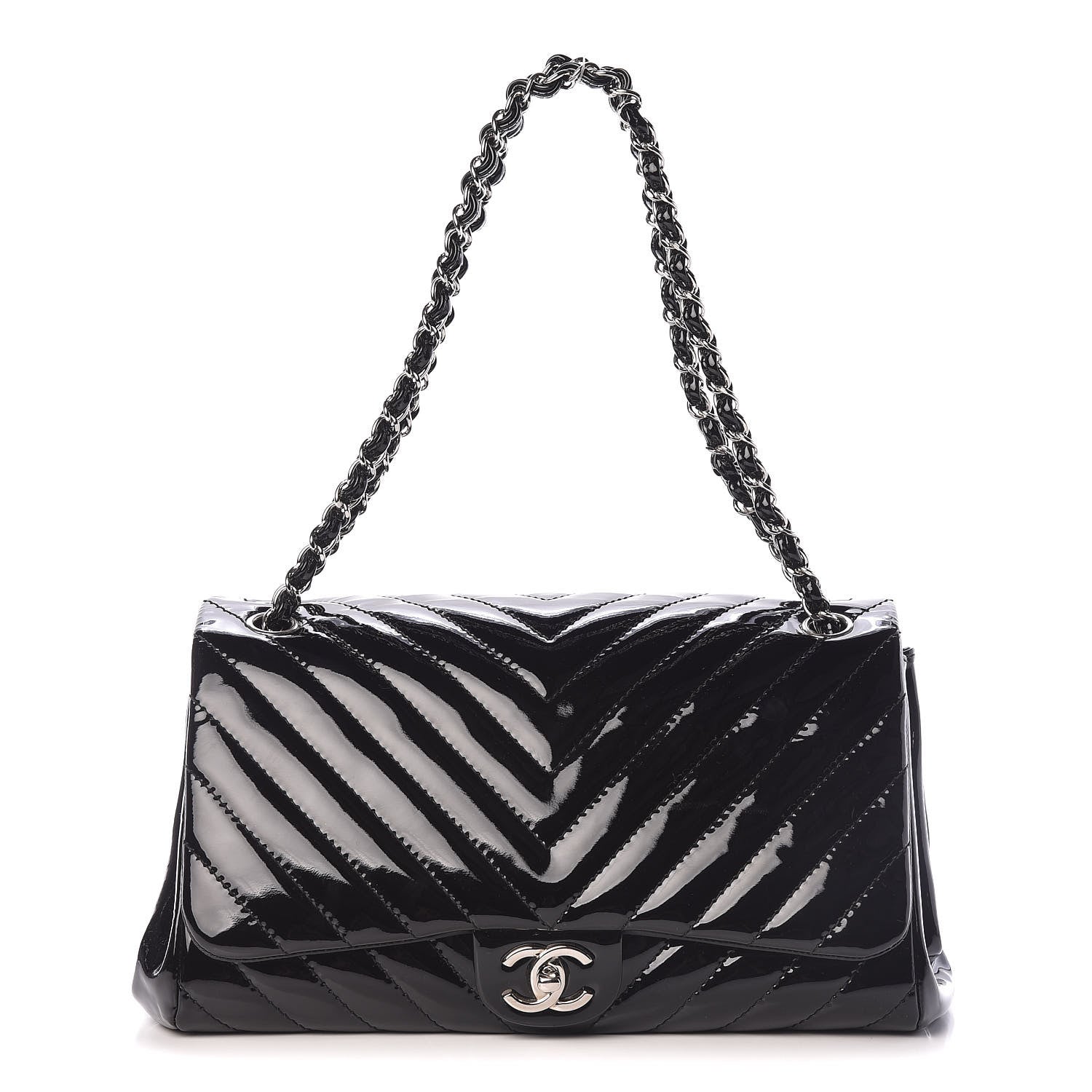 Chanel Patent Chevron Quilted Accordion Flap Black 1 of 10