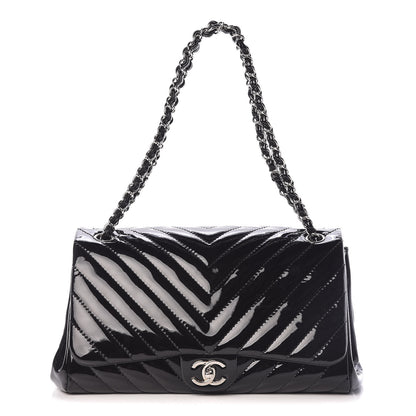 Chanel Patent Chevron Quilted Accordion Flap Black 1 of 10