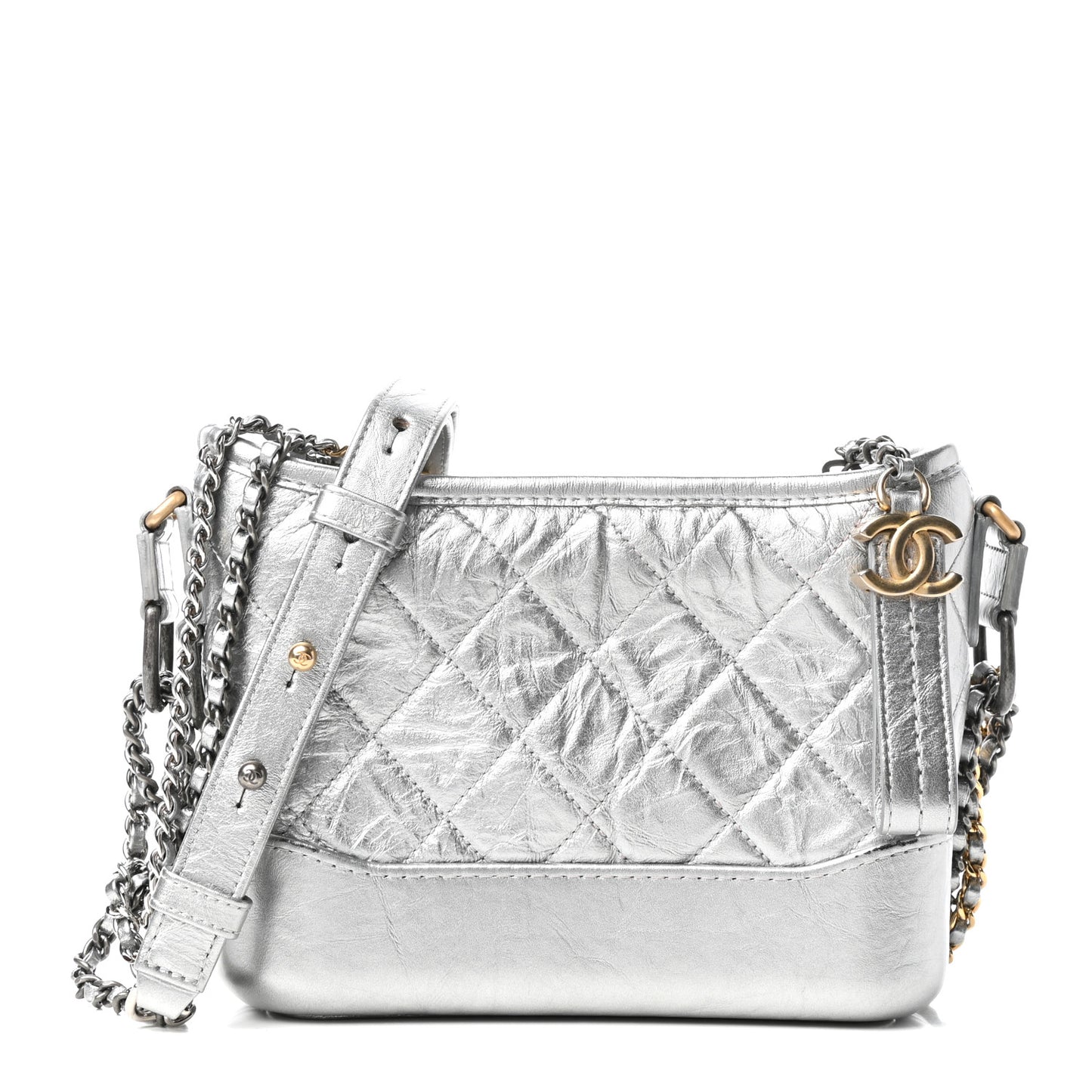 Metallic Aged Calfskin Quilted Small Gabrielle Hobo Silver