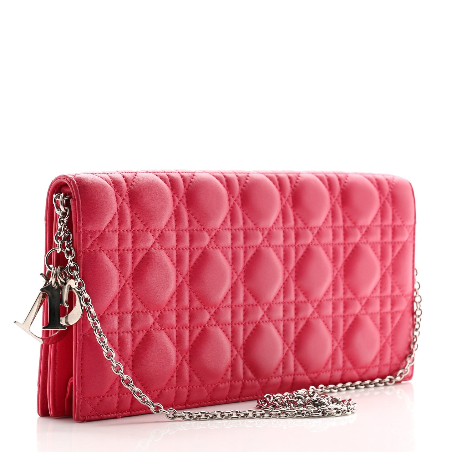 Lambskin Cannage Lady Dior Convertible Clutch Fuchsia
