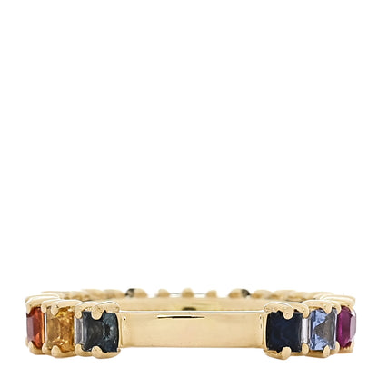 Suzanne Kalan 18K Yellow Gold Diamond Sapphire Princess Cut Rainbow Band Ring 48 4.5 3 of 6