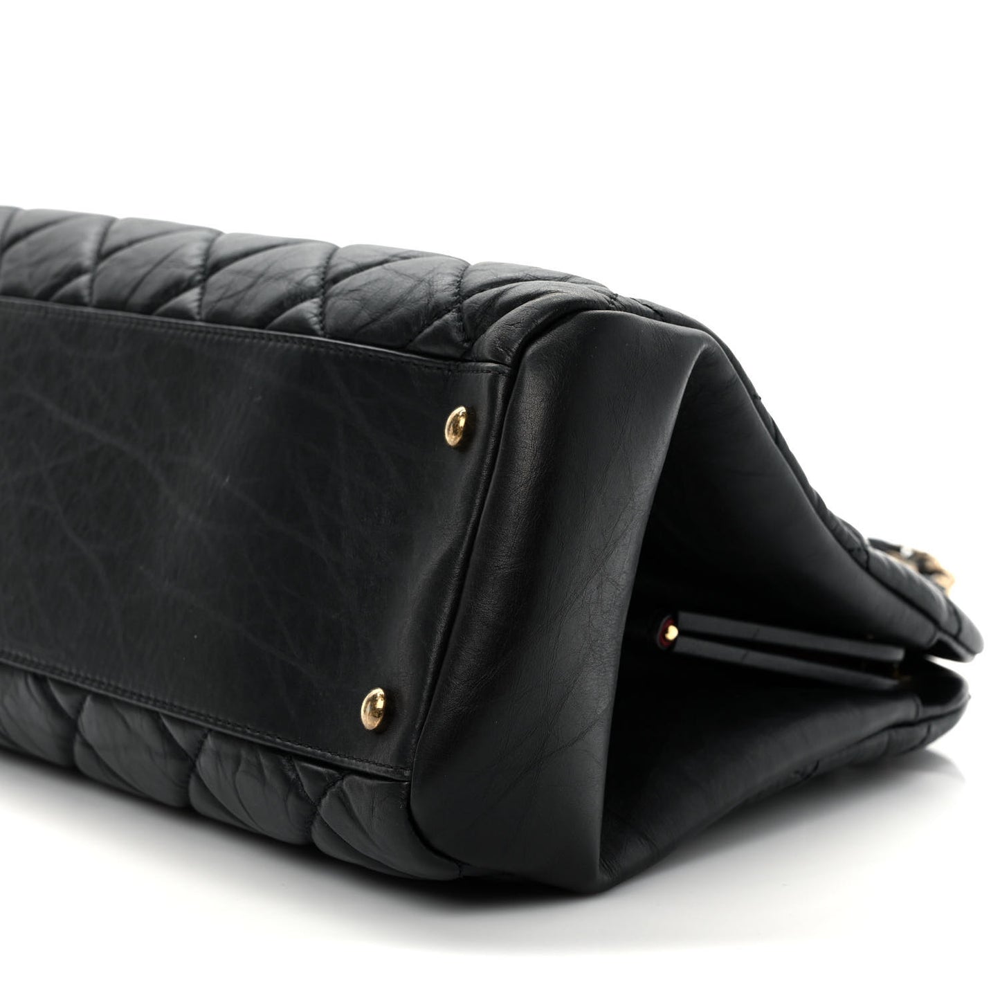 Aged Calfskin Large Just Mademoiselle Bowling Bag Black