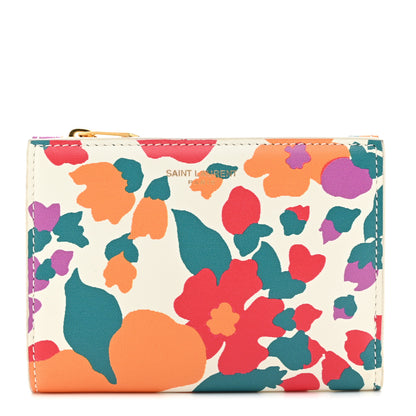 Saint Laurent Calfskin Floral Print Bi Fold Zipped Wallet Multicolor 1 of 7