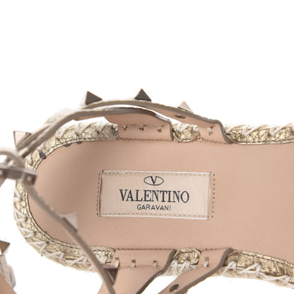 Valentino Garavani Metallic Calfskin Rockstud Ankle Strap Espadrille Flat Sandals 39 Skin 8 of 11