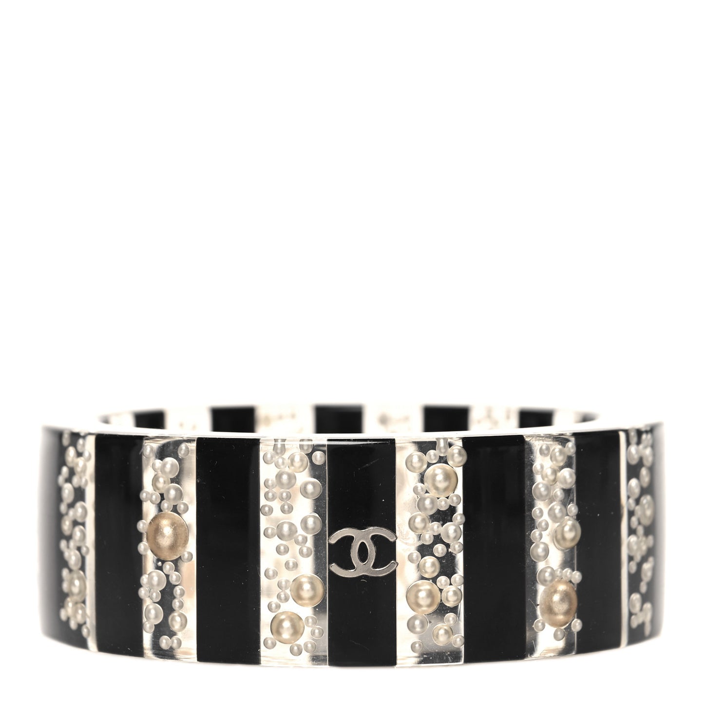 Resin Pearl Striped CC Cuff  Black White