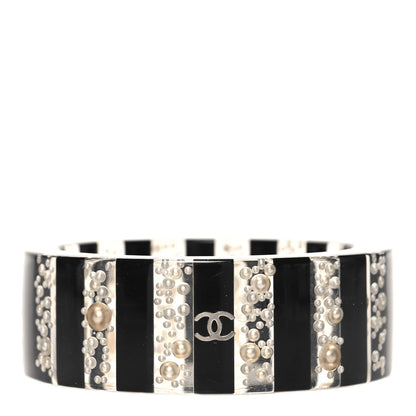 Chanel Resin Pearl Striped CC Cuff  Black White 1 of 4