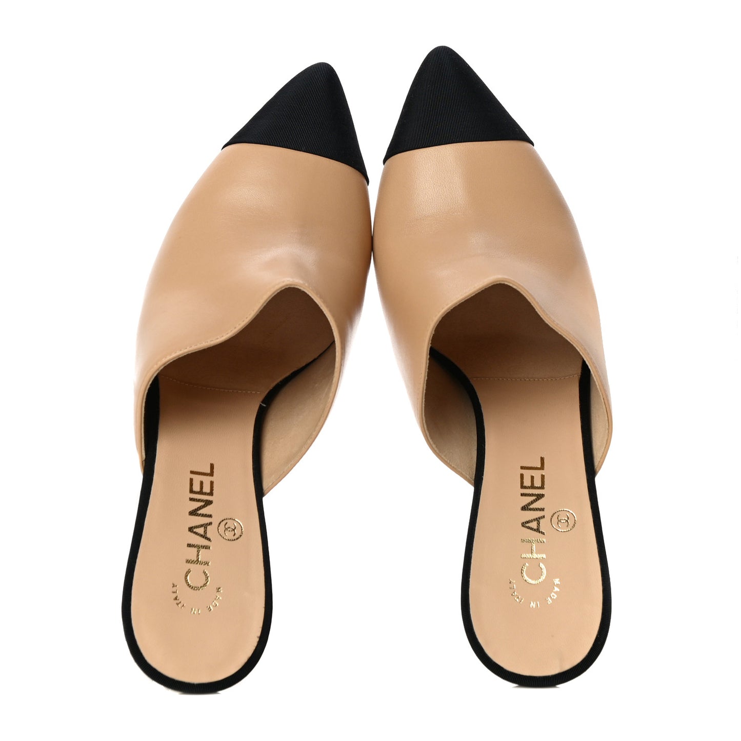 Lambskin Grosgrain Cap Toe Pearl Mule 40 Beige Black