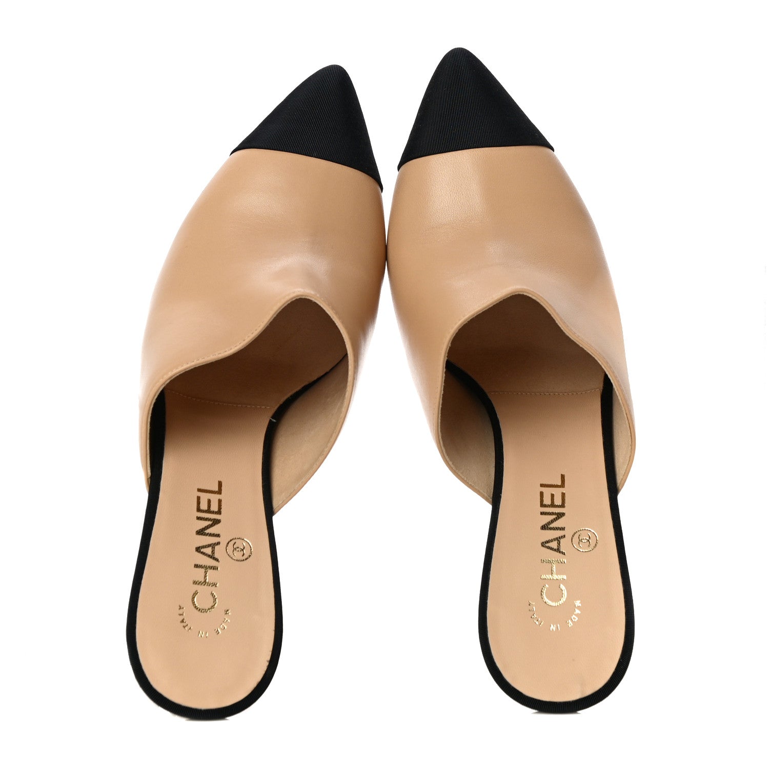 Chanel Lambskin Grosgrain Cap Toe Pearl Mule 40 Beige Black 6 of 10