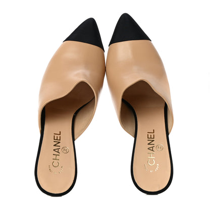 Chanel Lambskin Grosgrain Cap Toe Pearl Mule 40 Beige Black 6 of 10