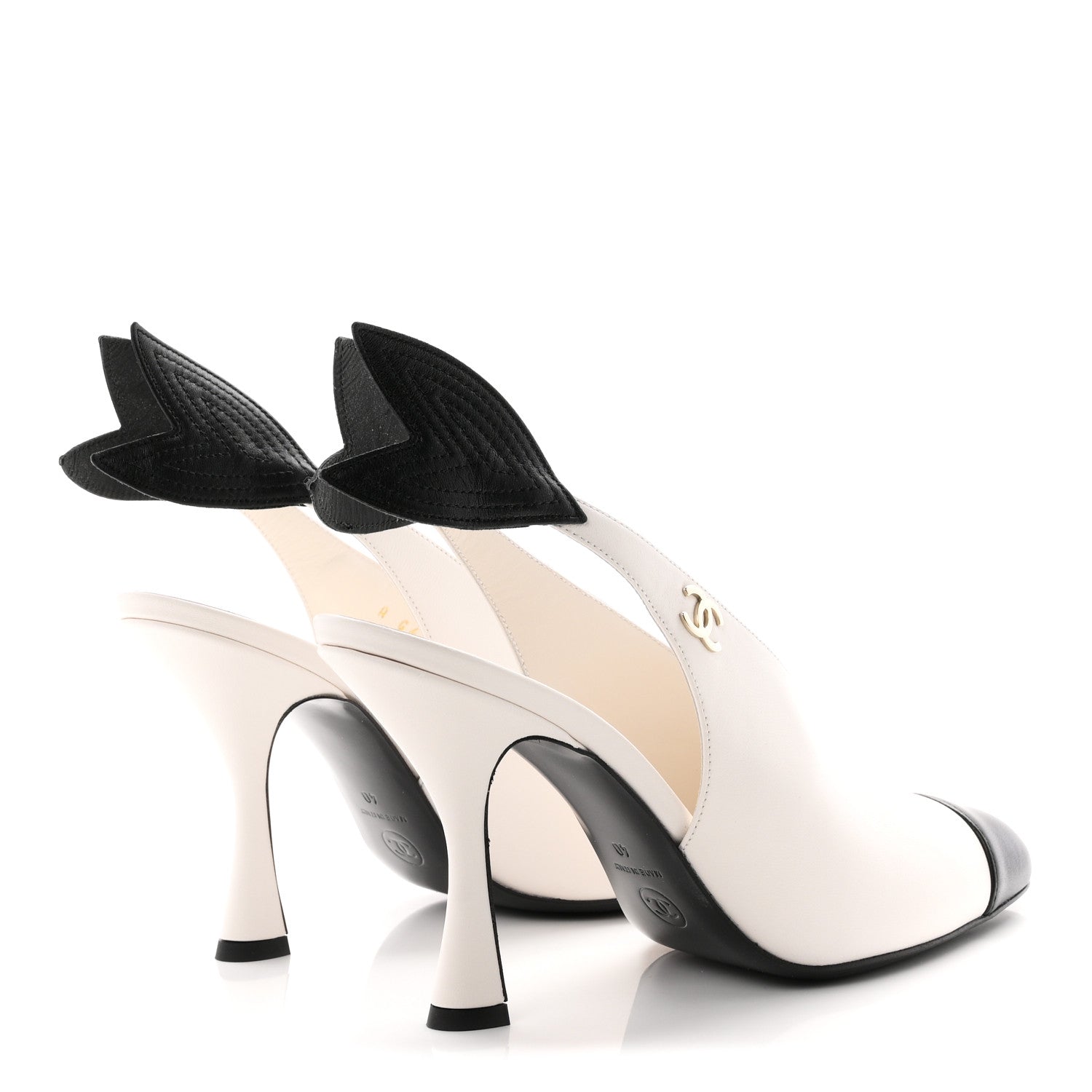 Chanel Lambskin Slingback Pumps 40 White Black 5 of 9