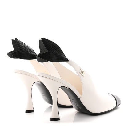 Chanel Lambskin Slingback Pumps 40 White Black 5 of 9