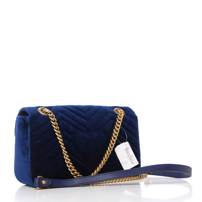 Gucci Velvet Matelasse Small GG Marmont Shoulder Bag Cobalt Blue 3 of 10