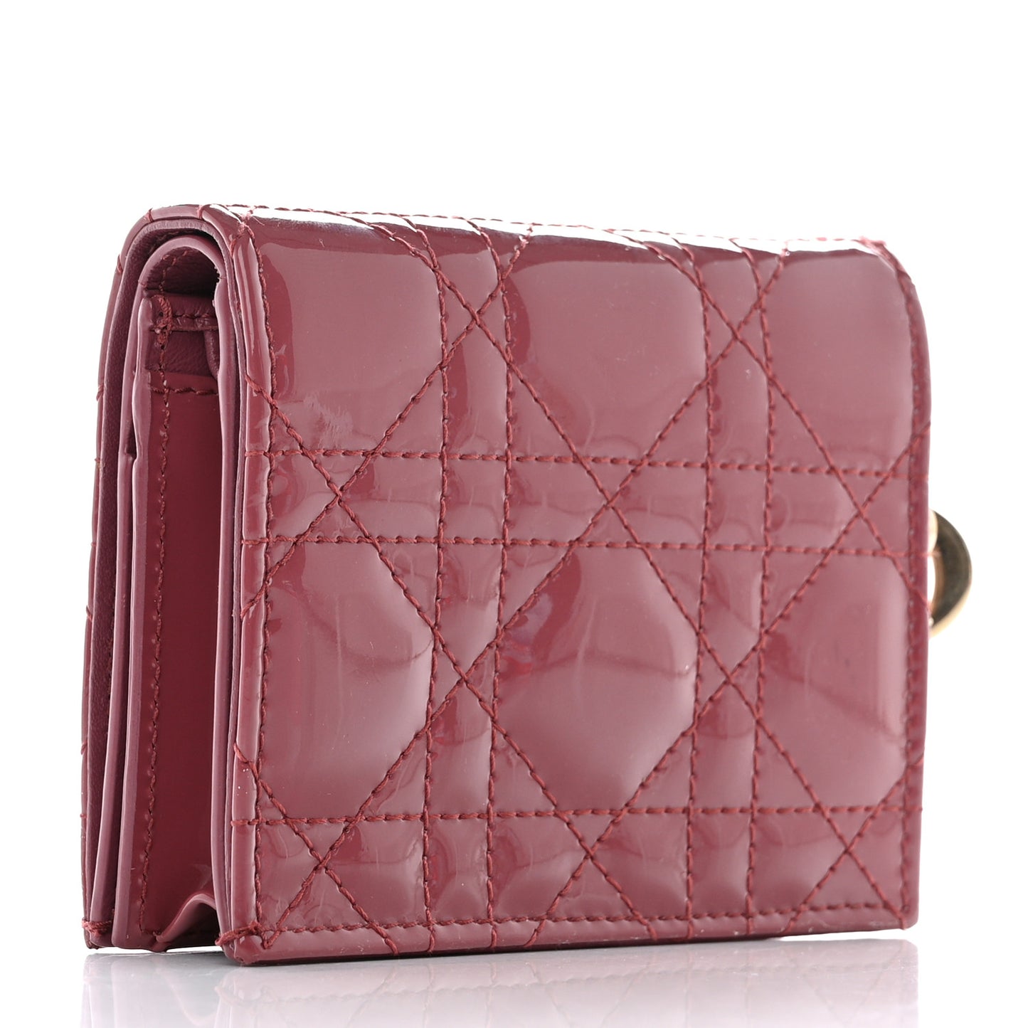 Patent Cannage Mini Lady Dior Wallet Mallow Rose